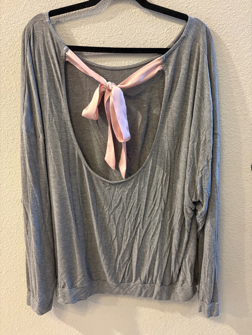Adore Me Gray Scoop-Back Top with Pink Tie